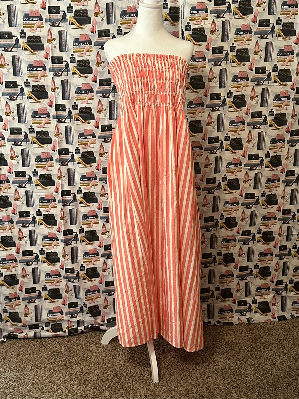 Universal Thread Coral and White Strapless Maxi